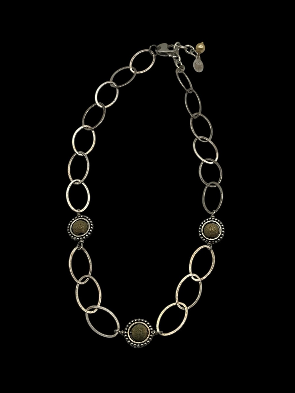 Sterling silver oval link chain gold tone beaded necklace vintage